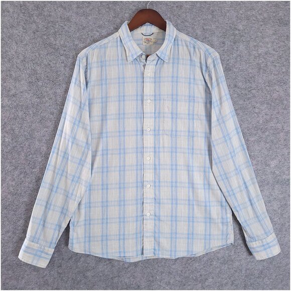 FAHERTY Large Blue Plaid Movement Cotton Stretch Blend Long Sleeve Shirt - Picture 3 of 9
